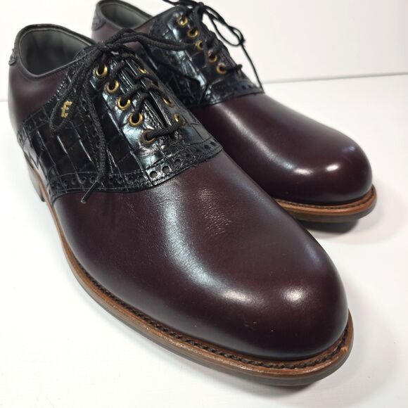 FootJoy Classics Dry 50218 Golf Shoes Men\'s 9D Burgundy Black Croc Leather USA main image 5
